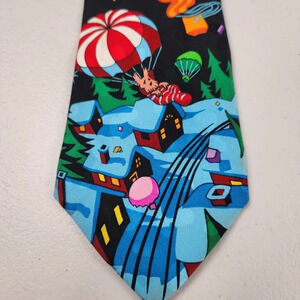 100% Silk Hand Made Santa in Sleigh Tie Christmas Xmas Holiday